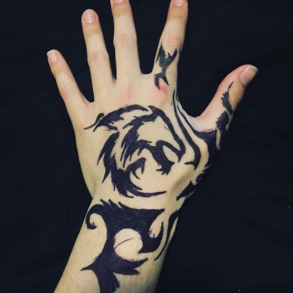 Wolf tattoo on a hand