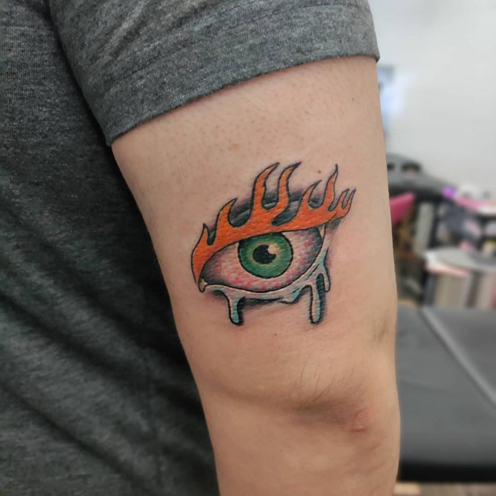 Eyes on fire body art