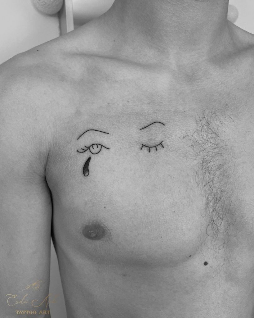 Cartoonish tattoos on a chest
