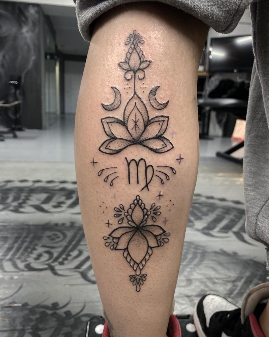 virgo zodiac tattoos on a leg