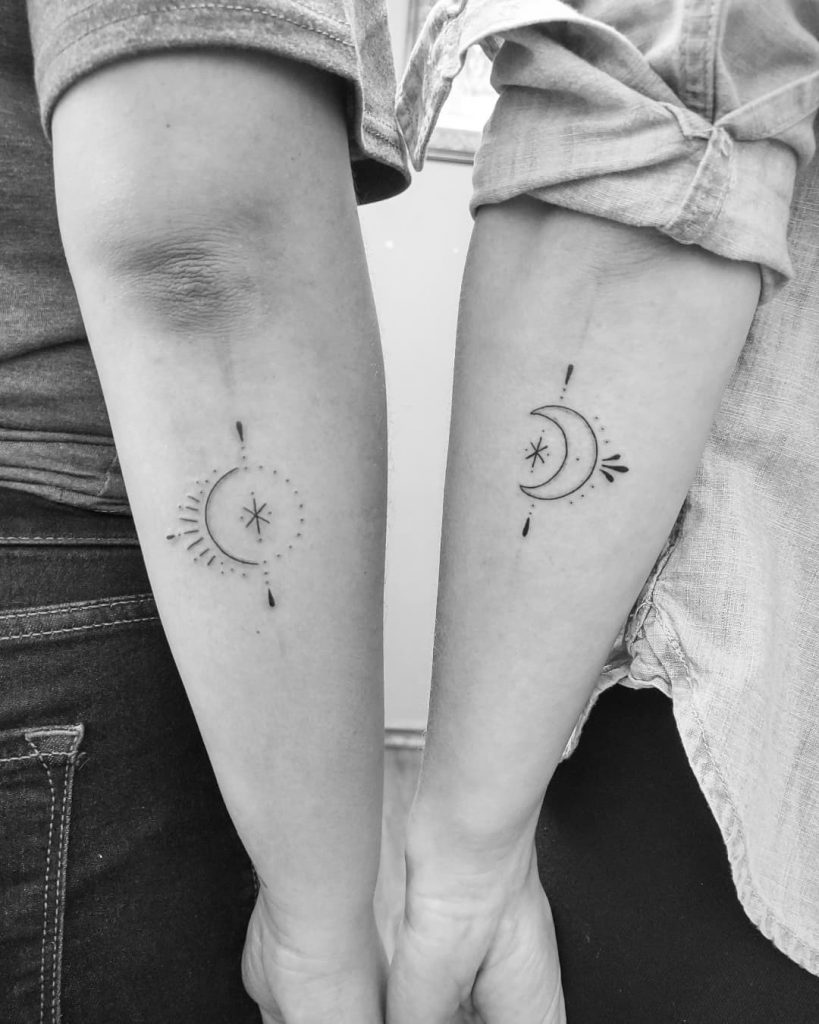 Matching sun and moon tattoo