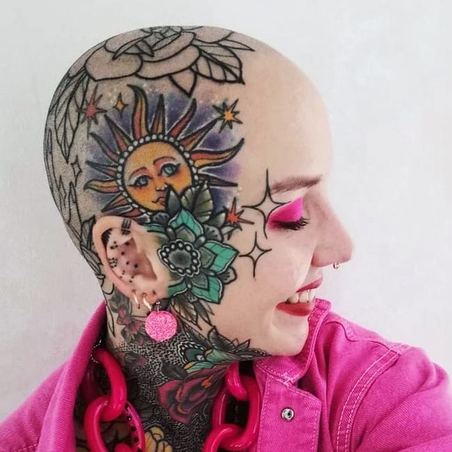 Colorful face tattoos