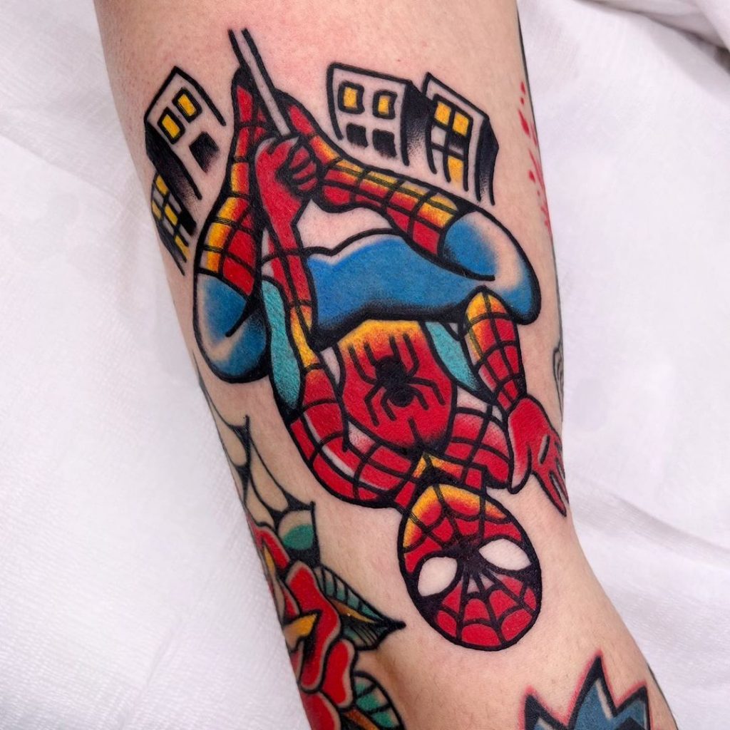 cartoonish spiderman tattoos