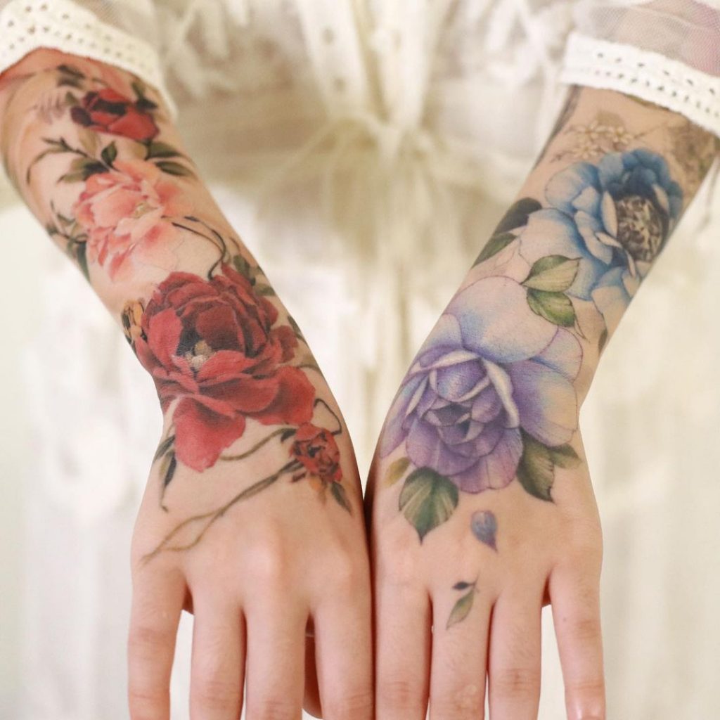 rose half sleeve tattoos for women