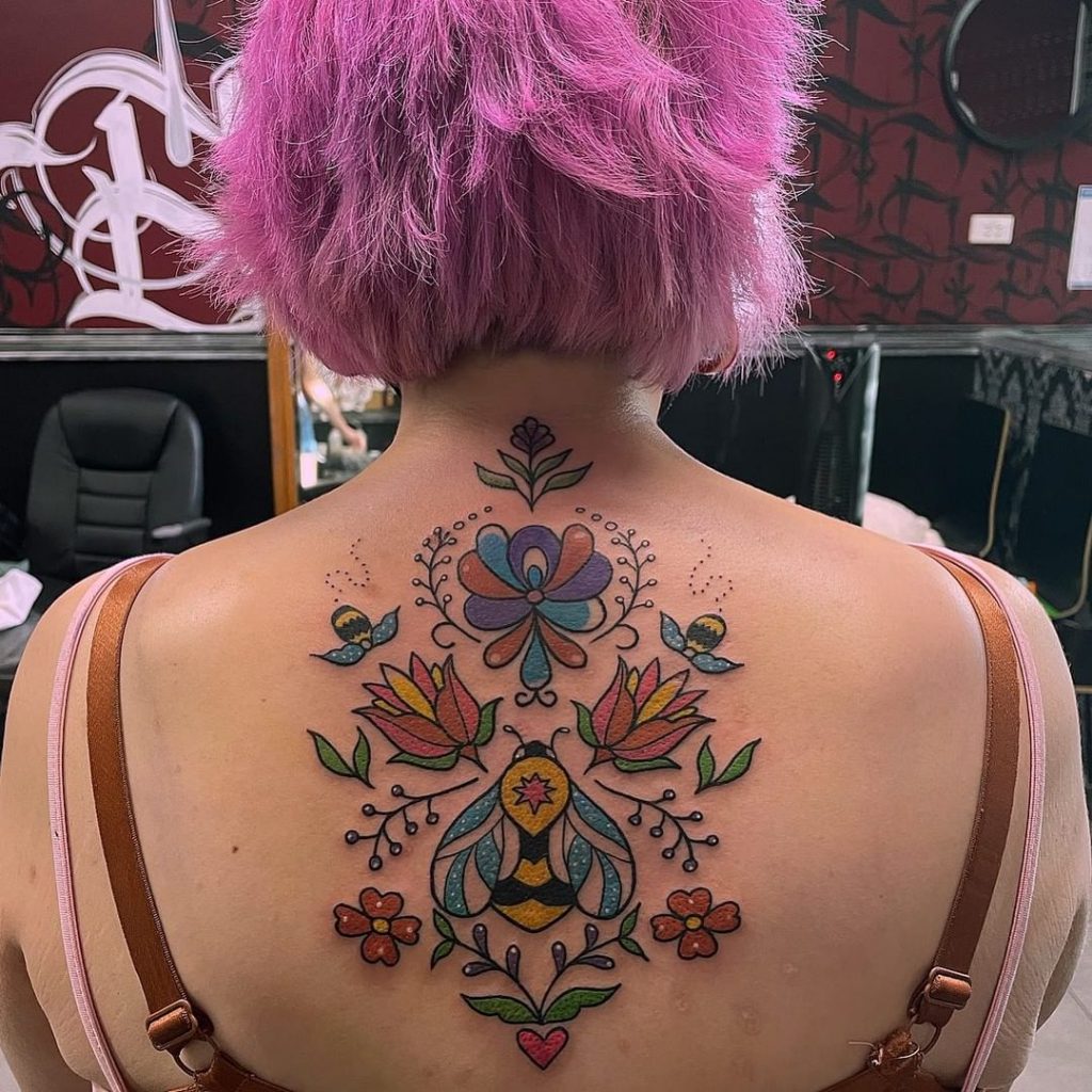 Colorful back tattoos for women