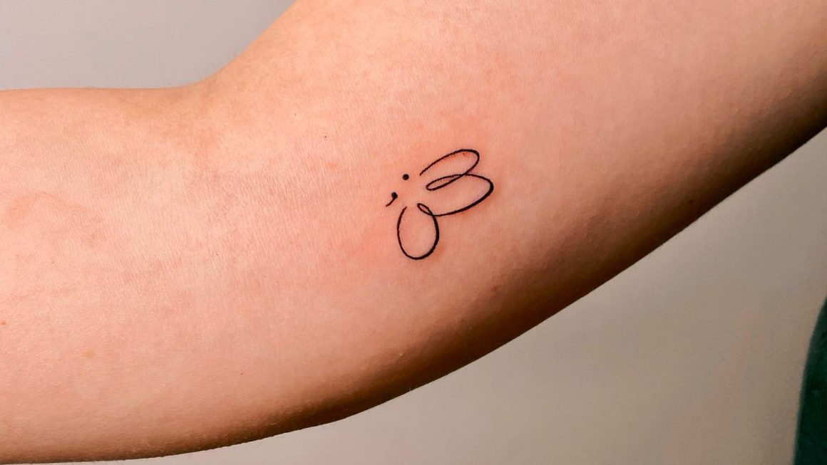 butterfly semicolon tattoo