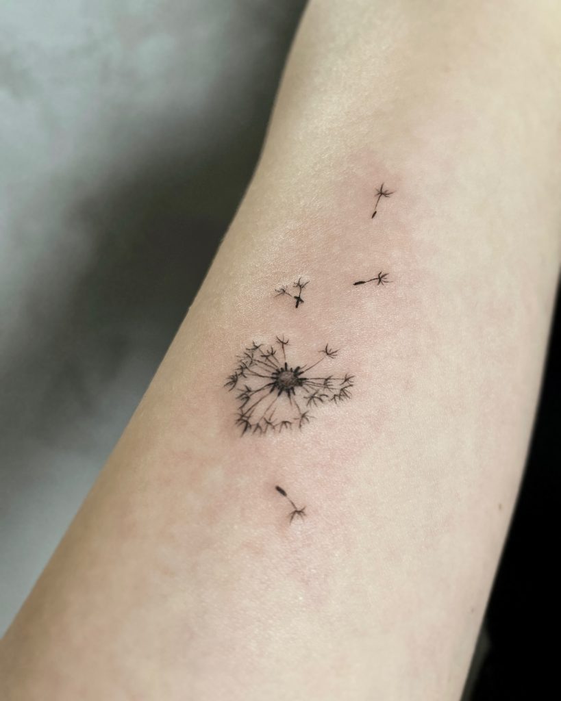 Minimal Line Art Dandelion Tattoo