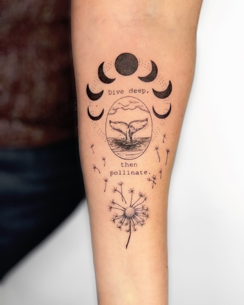 Moon Phases Dandelion Tattoo