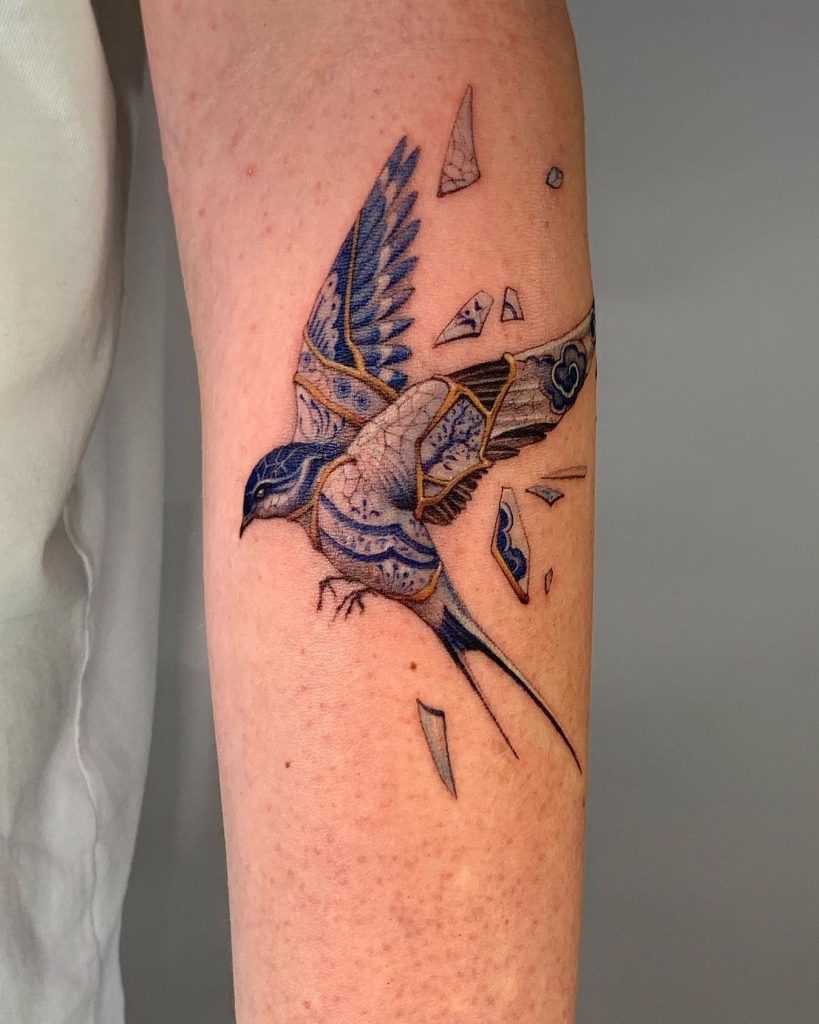 Kintsugi Bird Gold Tattoo