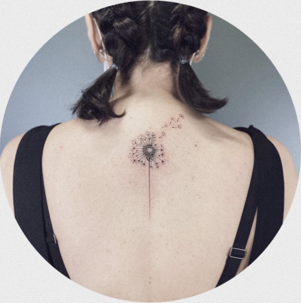 Back Spine Dandelion Tattoo