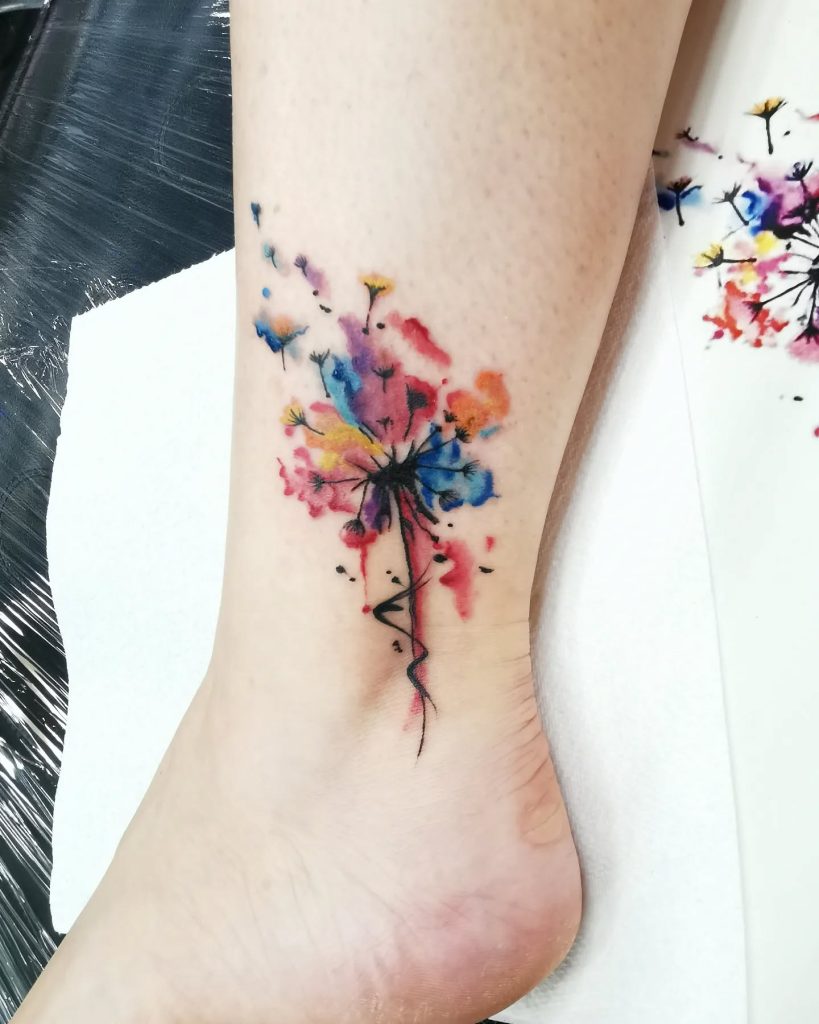 Color Splash Dandelion Tattoo