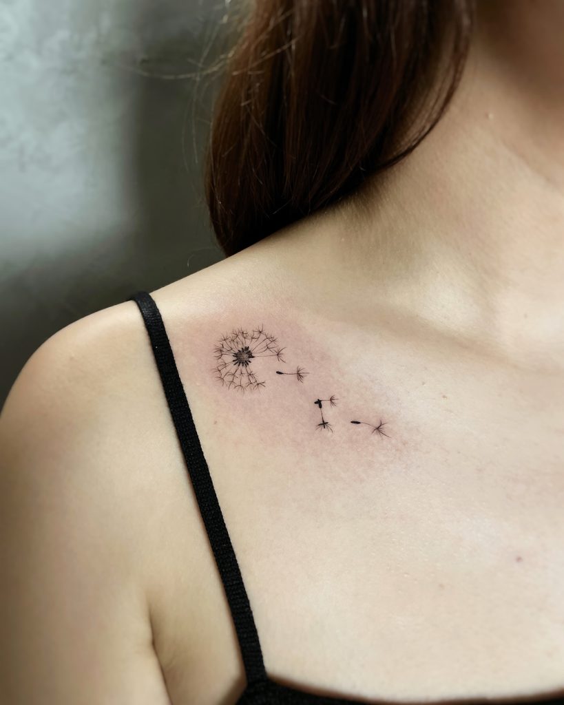 Minimal Shoulder Dandelion Tattoo