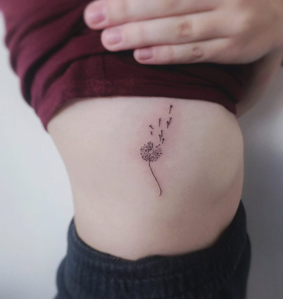 Minimal Side Rib Dandelion Tattoo
