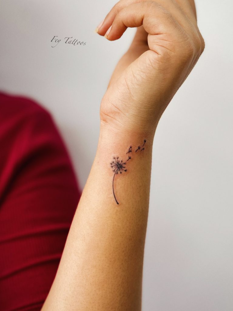 Tiny Wrist Dandelion Tattoo